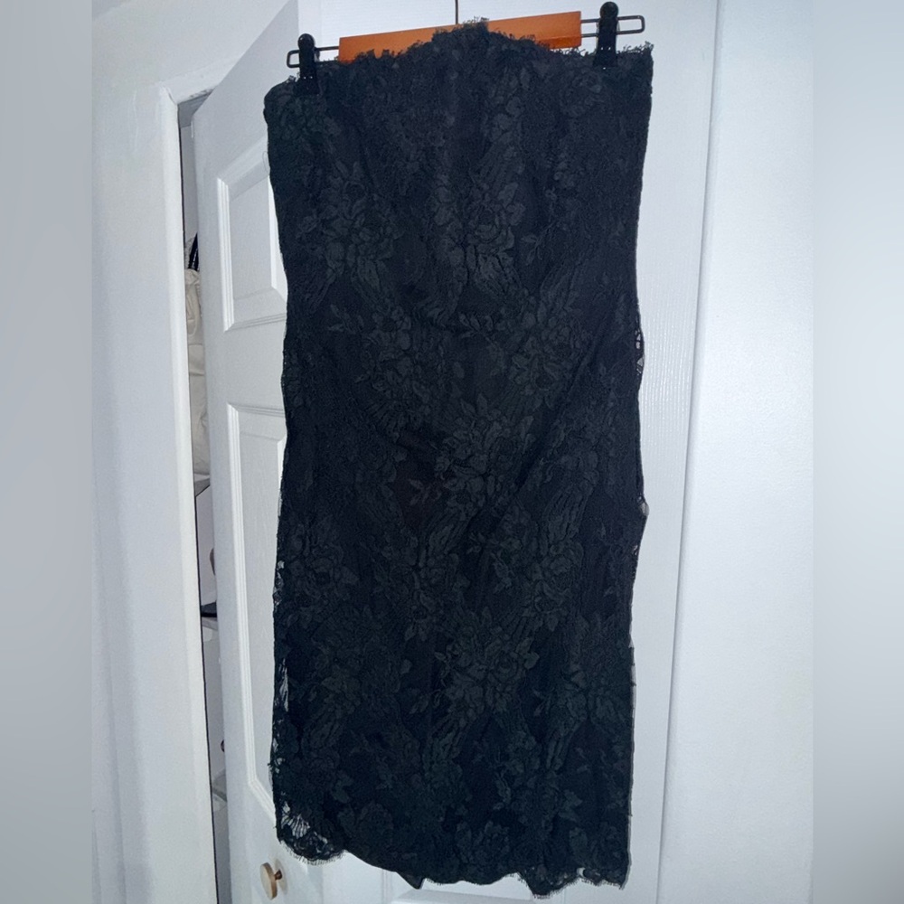 Bill Blass Black Lace Strapless Cocktail Dress Vintage Floral Overlay Medium